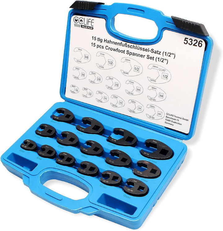CCLIFE 15tlg Hahnenfussschlüssel Hahnenfuss Schlüssel Steckschlüssel Drehmoment 1/2" 3/8" Aussenvier