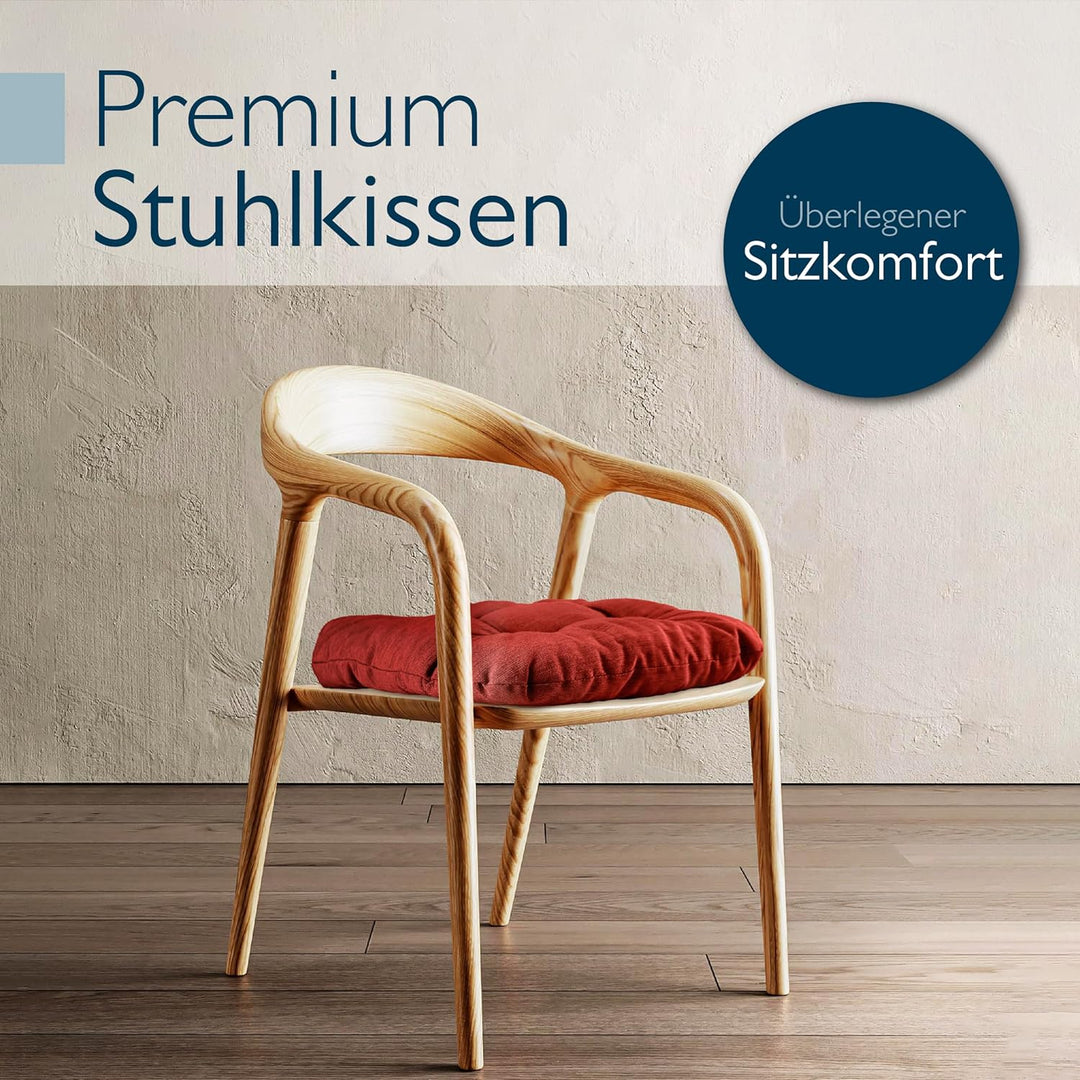 Beautissu 4er Set Premium Stuhlkissen UV-beständig robust für Balkonstühle | 35x35cm Rot 8cm dick Si