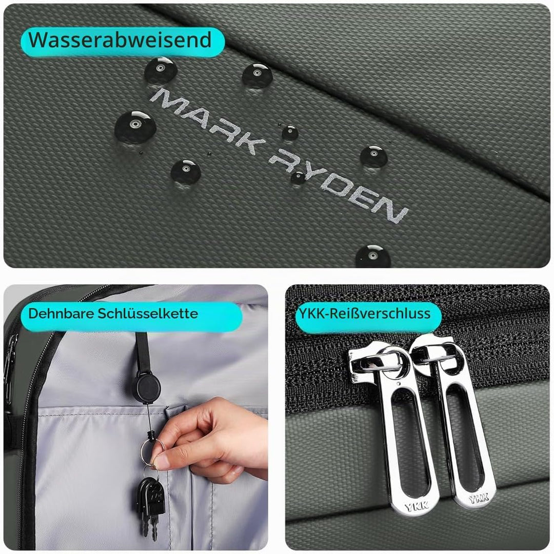MARK RYDEN 30-45L Geschäftsreiserucksack, Erweiterte Umhängetasche, multifunktionaler Nass- und Troc