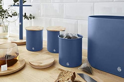 Swan SWKA17513BLUN Nordic Vorratsdosen für Zucker, Tee, Kaffee, Blau, 3 Stück, Karbonstahl, Einheits