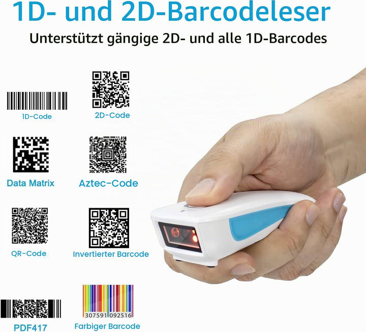 NETUM Upgrade Mini Wireless QR Barcode Scanner, 3 in 1 Bluetooth Tragbare Tasche Kleiner 1D 2D Stric