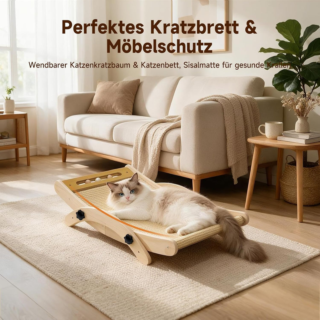 DONWEI Kratzbett Katzen Sisal, 3-IN-1 Kratzbrett für Kleine &amp; Grosse Katzen | 3 Verstell Modi, Massi