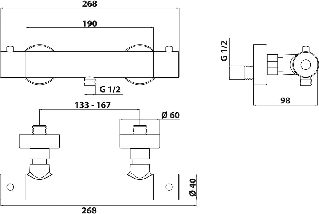 Schöner Wohnen Kollektion Duschthermostat Dicu, Thermostat-Armatur Dusche, Brauseabgang Typ 1/2 '',