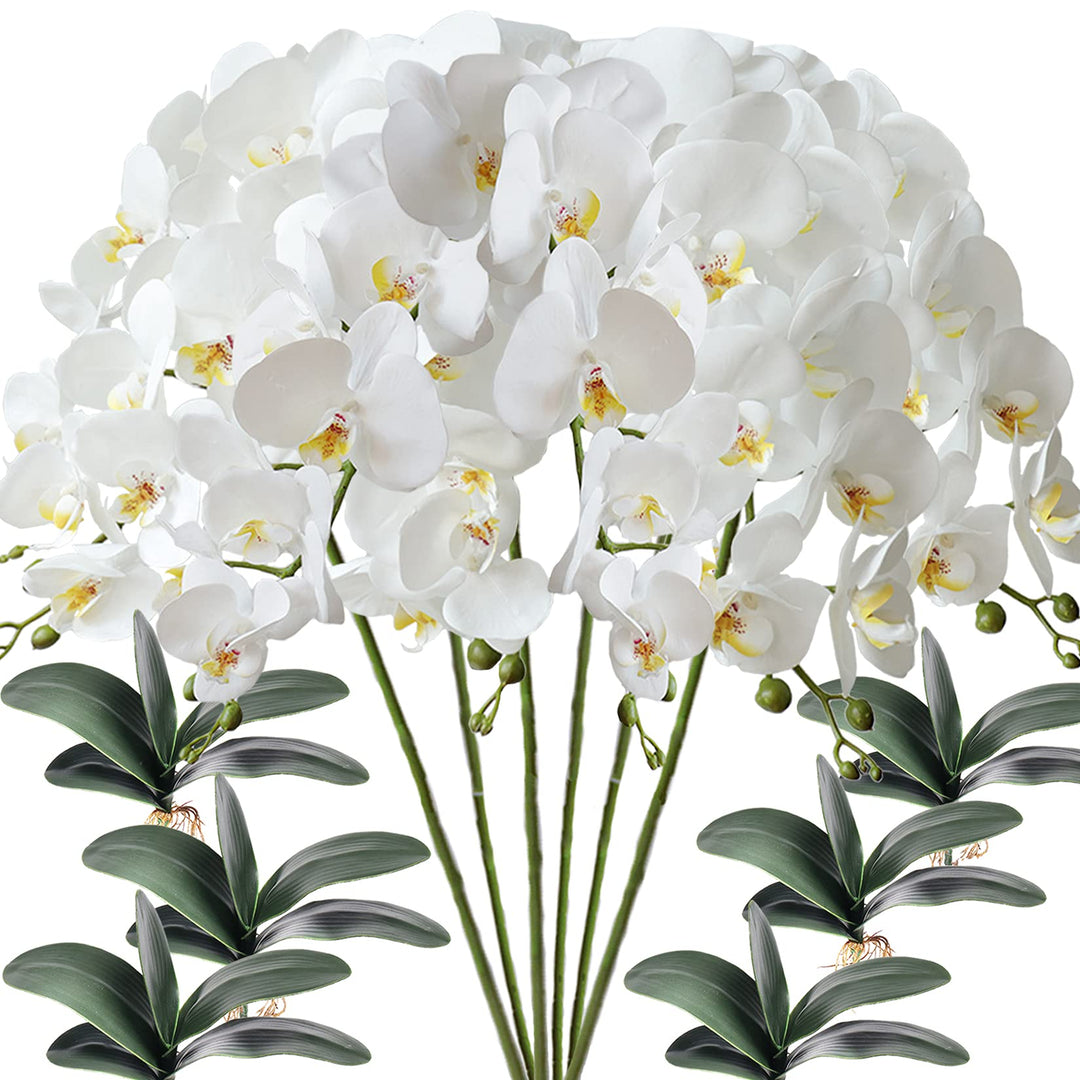 FagusHome 6 Stück künstliche Phalaenopsis Orchideen Blumen Weiss mit 6 Bündeln Künstliche Orchidee B