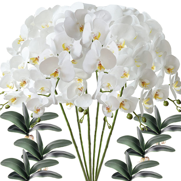 FagusHome 6 Stück künstliche Phalaenopsis Orchideen Blumen Weiss mit 6 Bündeln Künstliche Orchidee B