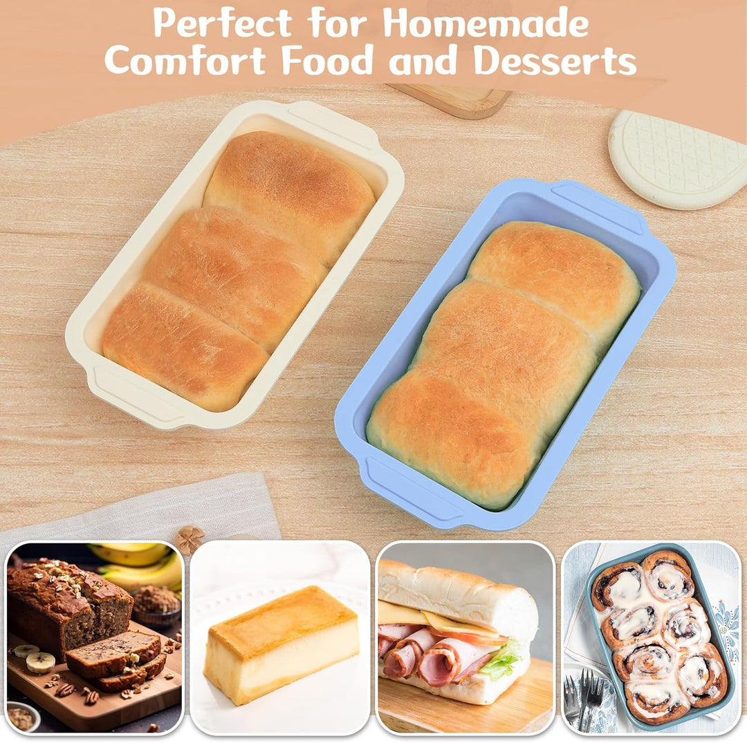 2-Stück Silikon Brotbackform Kasten: Kastenform mit Metallrahmen Hellblau+beige 2PCS-29.6x15.5x6.6cm