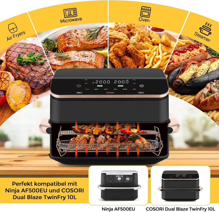 Heissluftfritteuse Zubehör Kompatibel mit Ninja AF500EU, 2 Etagen Airfryer Gitter für COSORI Dual Bl