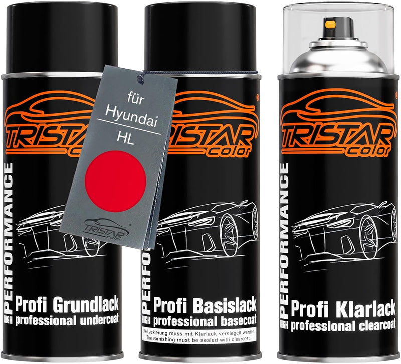 TRISTARcolor Autolack Spraydosen Set für Hyundai HL Hiphop Red/Retro Red Grundlack Basislack Klarlac