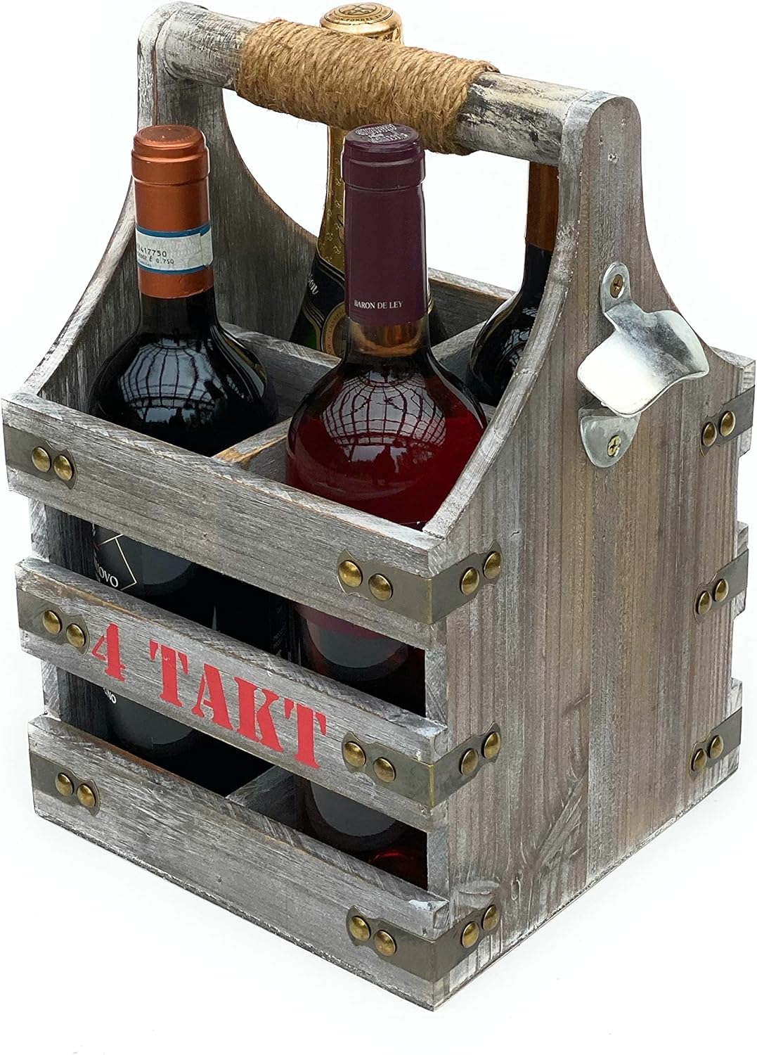 DanDiBo Weinträger 4 Flaschen Flaschenträger Holz 4 Takt 96034 Weinregal Flaschenkiste Flaschenkorb