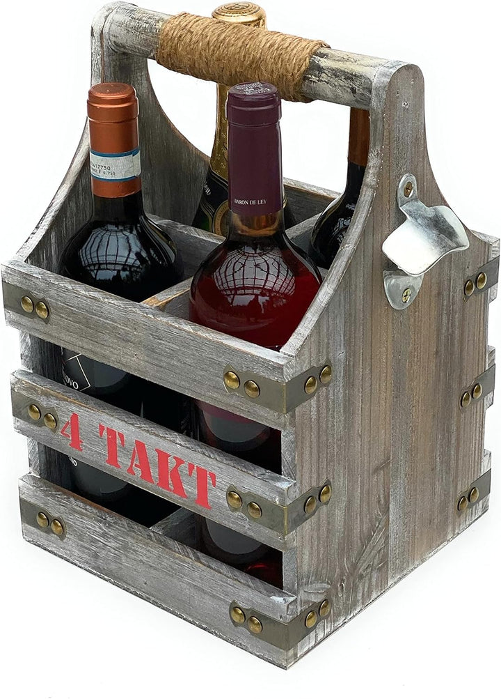 DanDiBo Weinträger 4 Flaschen Flaschenträger Holz 4 Takt 96034 Weinregal Flaschenkiste Flaschenkorb