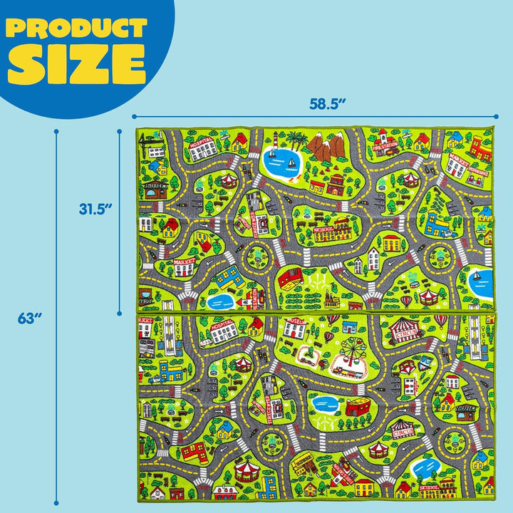 2 Teppich Kinderzimmer 80x150cm (Gesamt 160x150cm) für Kinder ab 3 Jahren, Spielteppich Strasse Kind