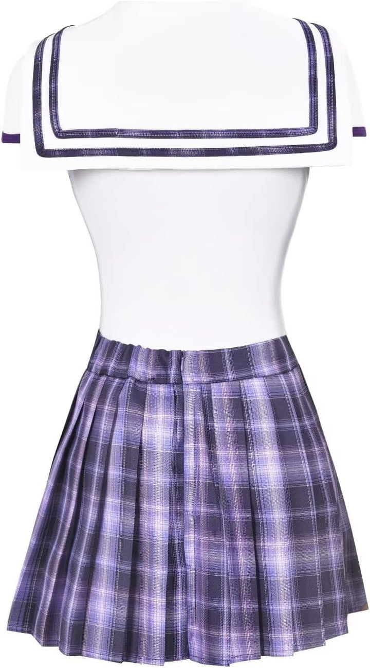 Landofgenie Damen Onesie Baumwolle Bodysuit Set für Damen Cosplay JK-Uniform Mädchen Rock-Sets Lila