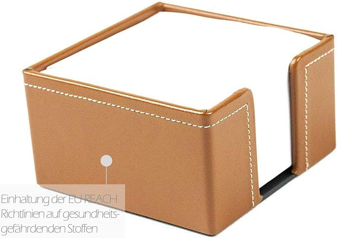 DELMON VARONE - Zettelkasten Cambridge Top Grain Leder braun, Zettelbox inkl. 500 Blatt Papier, Noti