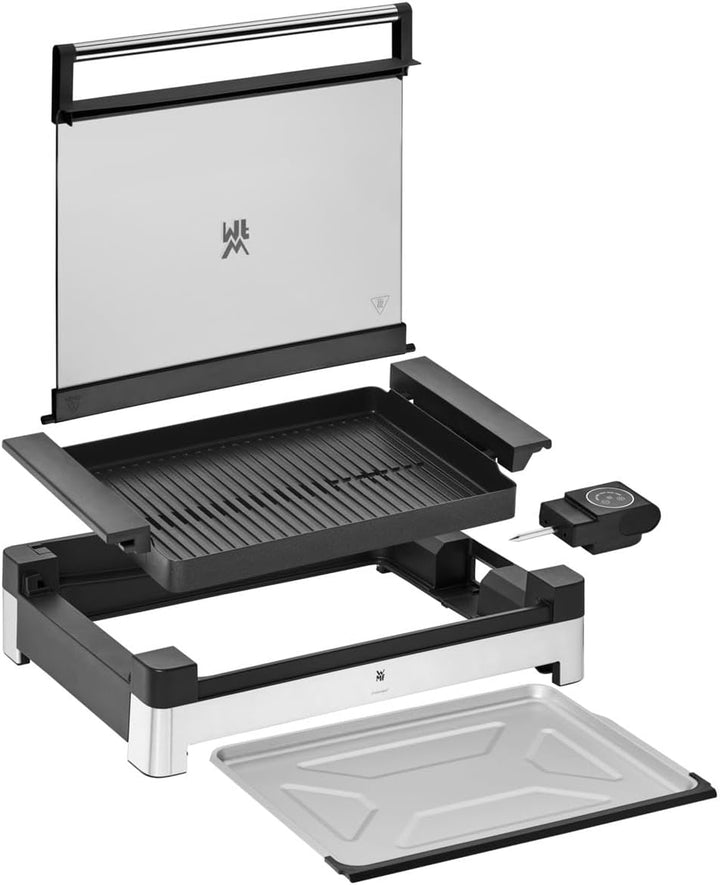 WMF Lono Elektro Tischgrill mit Glasdeckel, beschichtete Grillplatte, 2200 Watt, edelstahl matt