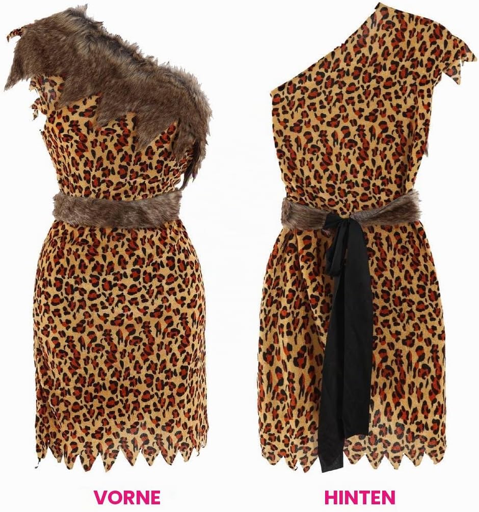 PAARE CAVEMAN &amp; HÖHLENFRAU-KOSTÜM, AUFBLASBAR, CLUB LEOPARD PRINT KLEID, GÜRTEL, HAARREIF, ARMBAND F