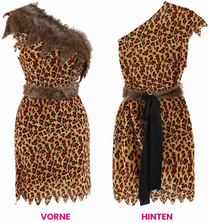 PAARE CAVEMAN &amp; HÖHLENFRAU-KOSTÜM, AUFBLASBAR, CLUB LEOPARD PRINT KLEID, GÜRTEL, HAARREIF, ARMBAND F