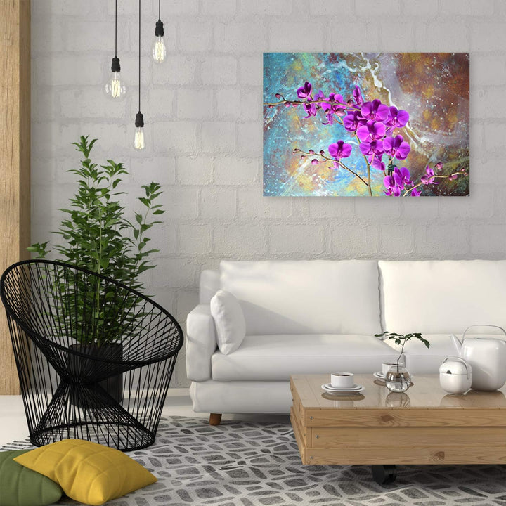 Feeby Wandbild Orchideen Druckbild Leinwandbild für Wohnung Violett 100x70 cm Leinwandbild 100x70 cm