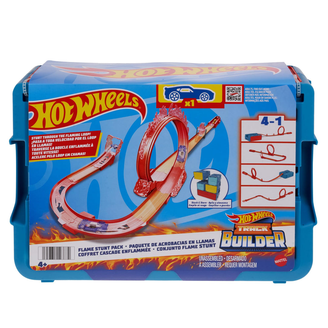 Hot Wheels Trackset, Trackset im Feuer-Design mit einem Hot Wheels Fahrzeug, 16 Track- und Stuntkomp