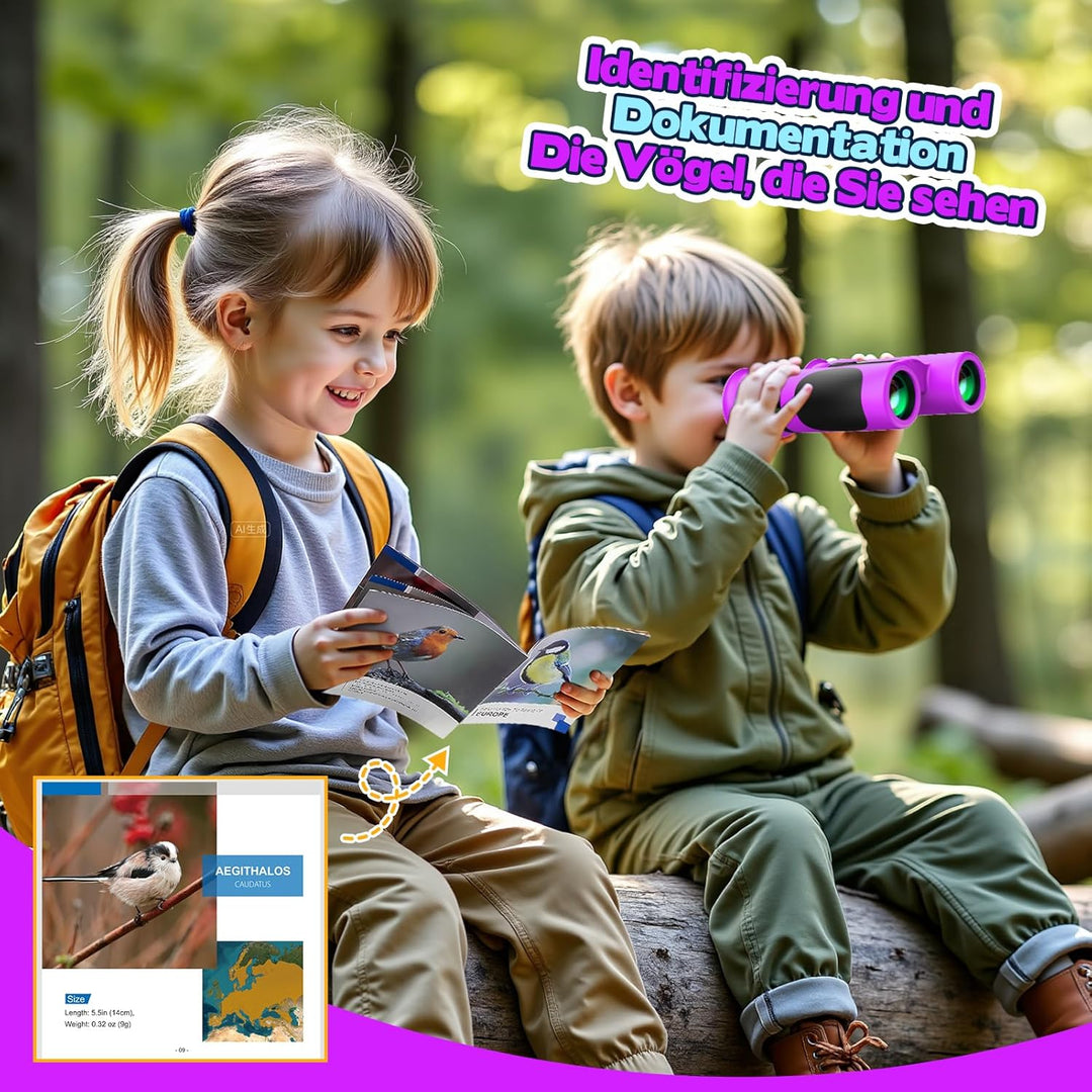 Kinder Fernglas Vergrösserung 8X21, Geschenke Junge 3-12 Jahre Kinderfernglas Spiele Kinder ab 4-12