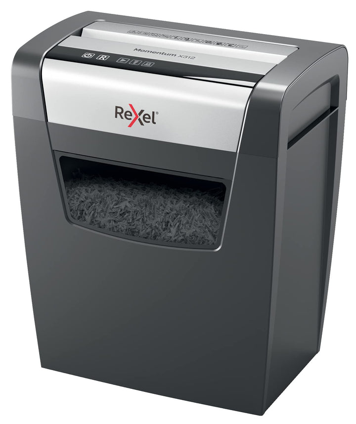 Rexel Momentum X312 Aktenvernichter, Kreuzschnitt, 12 Blatt, 23 Liter, schwarz, 2104572 Momentum Que