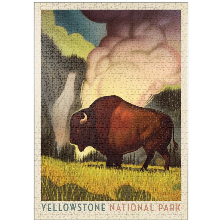 Yellowstone National Park: Art Deco Bison, Vintage Poster - Premium 1000 Teile Puzzle - MyPuzzle Son