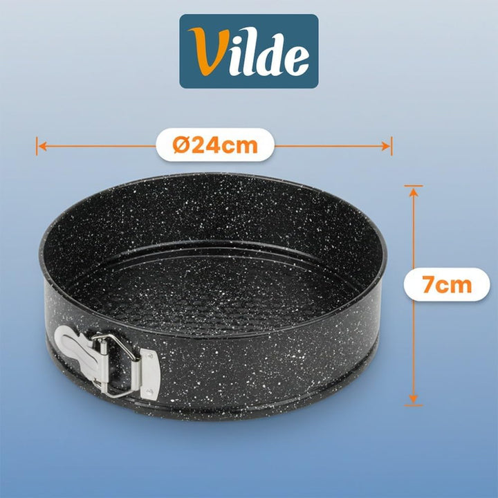 Vilde Backform Rund aus Karbonstahl mit Granitbeschichtung 24 cm mit Deckel - Antihaft Kuchenform fü