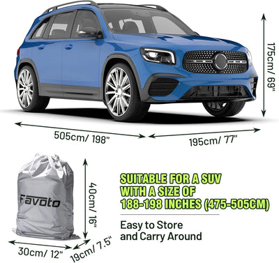 Favoto Universelle Autoabdeckung, passend für 477,5 cm bis 502,9 cm SUV. 188-198 Inch SUV, 188-198 I