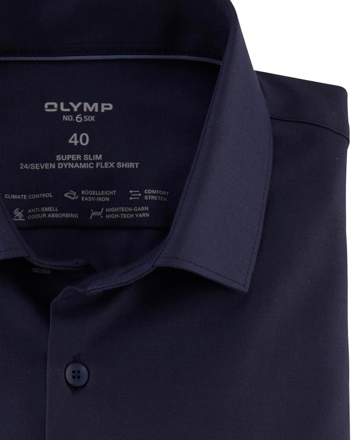 OLYMP Herren Oberhemd Langarm No.Six.24.Seven,Twill,super Slim,Modern Kent 37 Nachtblau, 37 Nachtbla