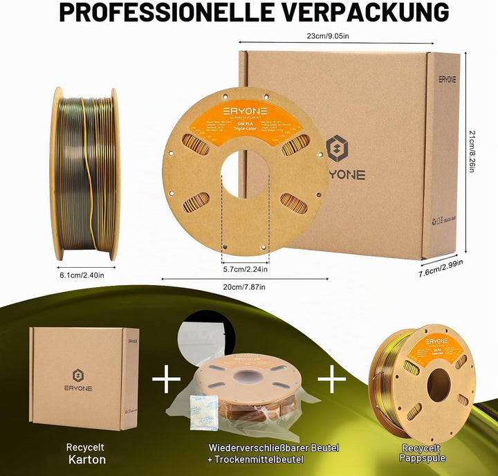 ERYONE Dreifarbiges Seiden PLA Filament 1.75mm,Seidiges Mehrfarbiges PLA-Filament für 3D-Drucker +/-