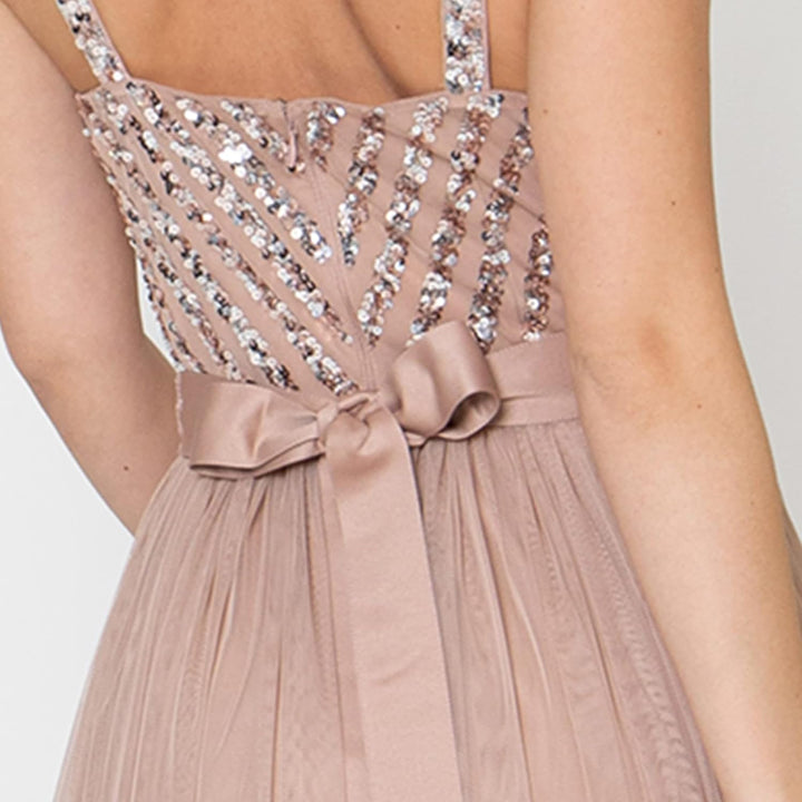 Maya Deluxe Damen Maxi Abendkleid Elegant für Hochzeit mit V-Ausschnitt Tüllkleid Schleife Brautjung