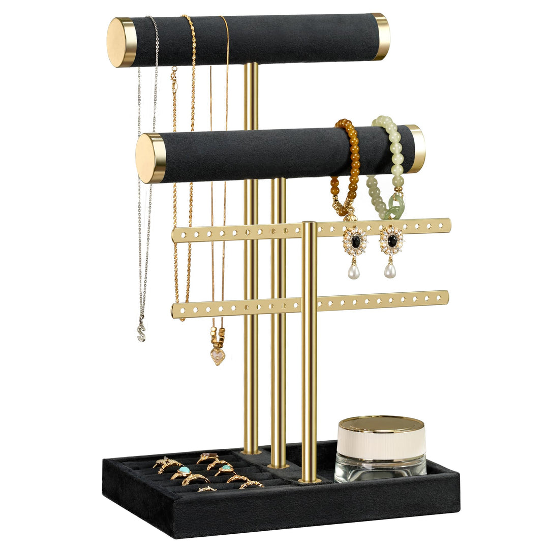 Schmuckständer Armbänder mit 3 Ebenen – Abnehmbarer T-Steg Schmuck Ständer, Samt-Armbandhalter, Schm