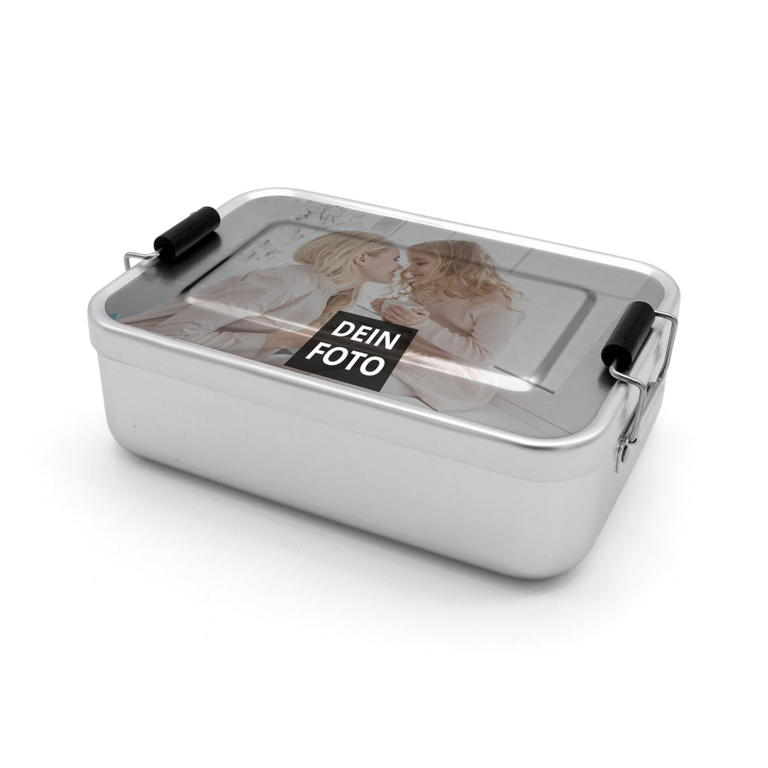 PhotoFancy® Alu-Brotdose personalisierbar – mit Foto oder Text – Retro Lunchbox aus Aluminium – Dire