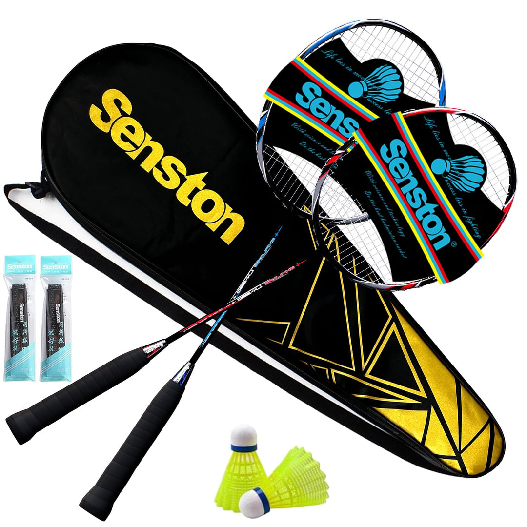 Senston Graphit Badminton Set Carbon Profi Badmintonschläger Leichtgewicht Badminton Schläger Federb