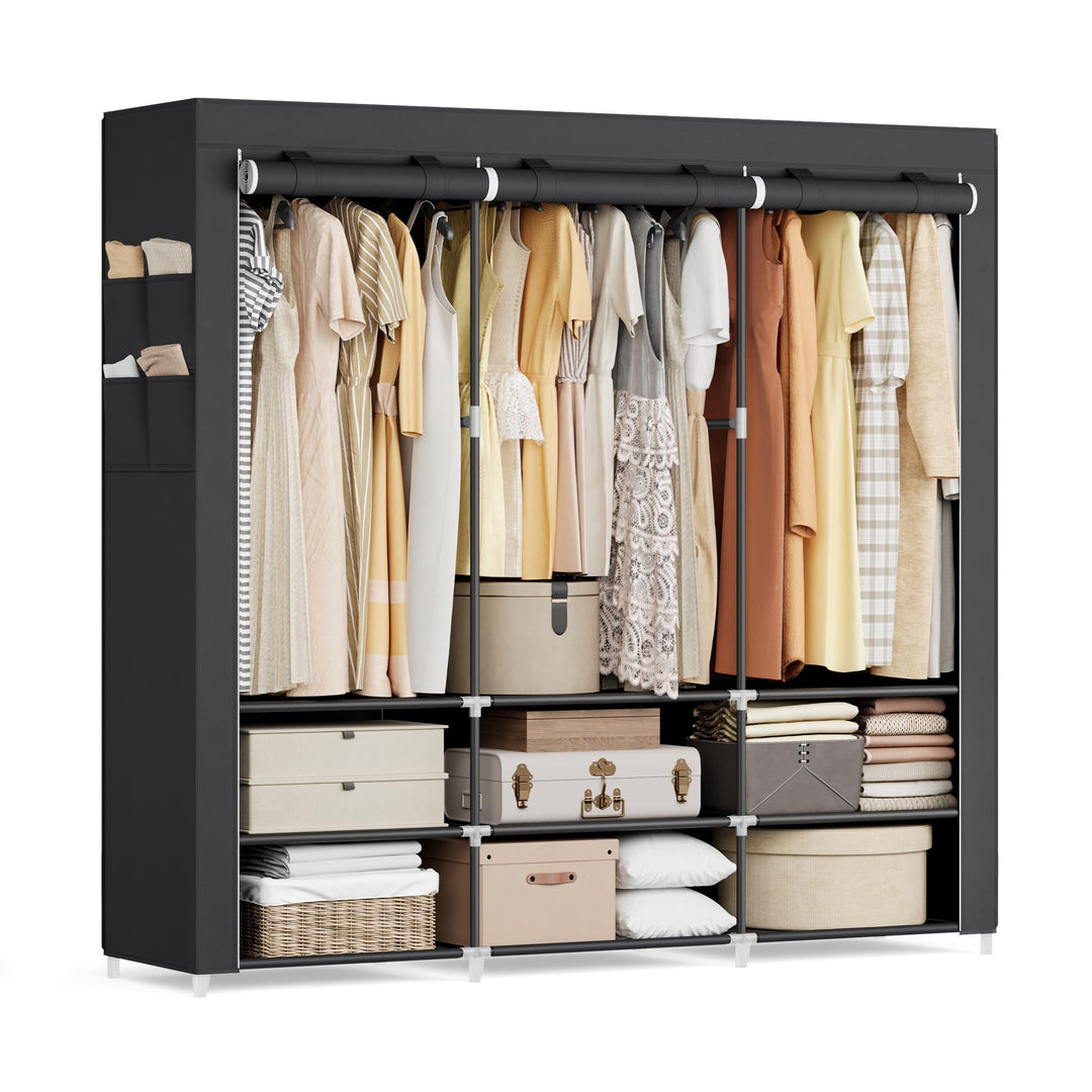 SONGMICS Stoffschrank, Kleiderschrank, 45 x 188 x 176 cm, 3 Hängefächer, mit Ablagen, 4 Seitentasche