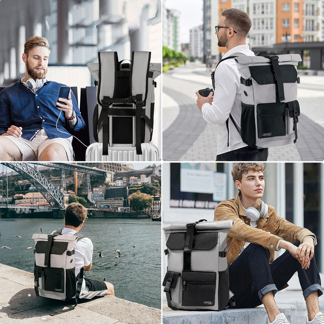 Rucksack Damen,Rolltop Rucksack Herren,28L Gross Schulrucksack Rucksack Wasserdicht mit Laptopfach 1