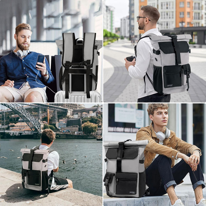 Rucksack Damen,Rolltop Rucksack Herren,28L Gross Schulrucksack Rucksack Wasserdicht mit Laptopfach 1