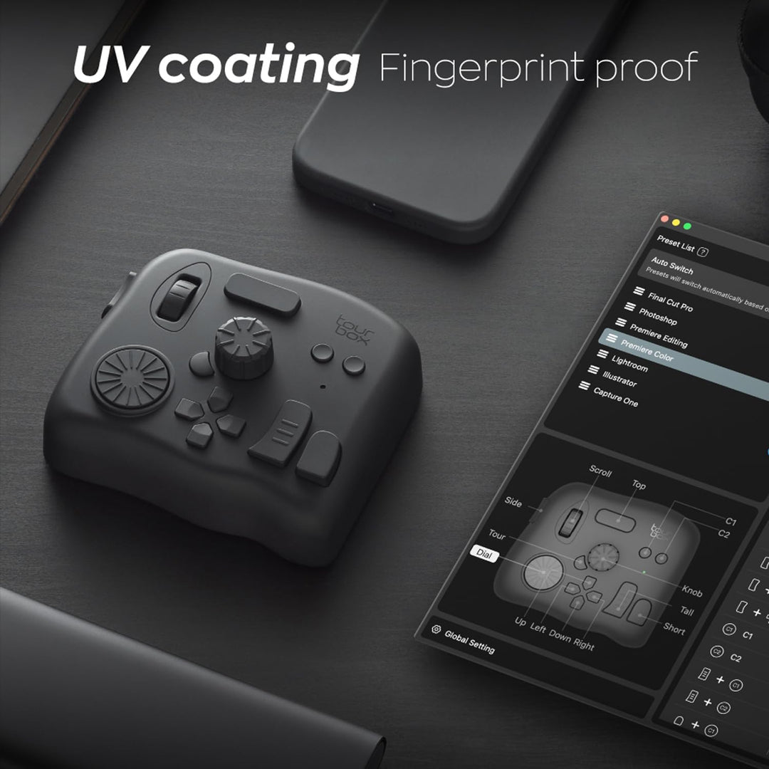TourBox Elite, Bluetooth Editing Controller für Foto- & Videobearbeitung, Ilustration, Videoschnitt