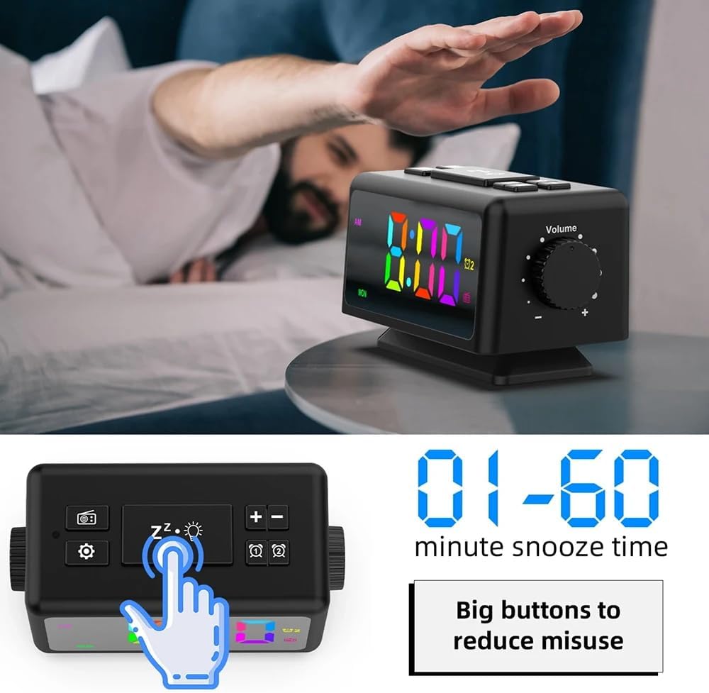 DollaTek RGB Digitalwecker UKW Radiowecker mit 2 USB Anschlüssen Sleep Sound Maschinen mit Timer Sch