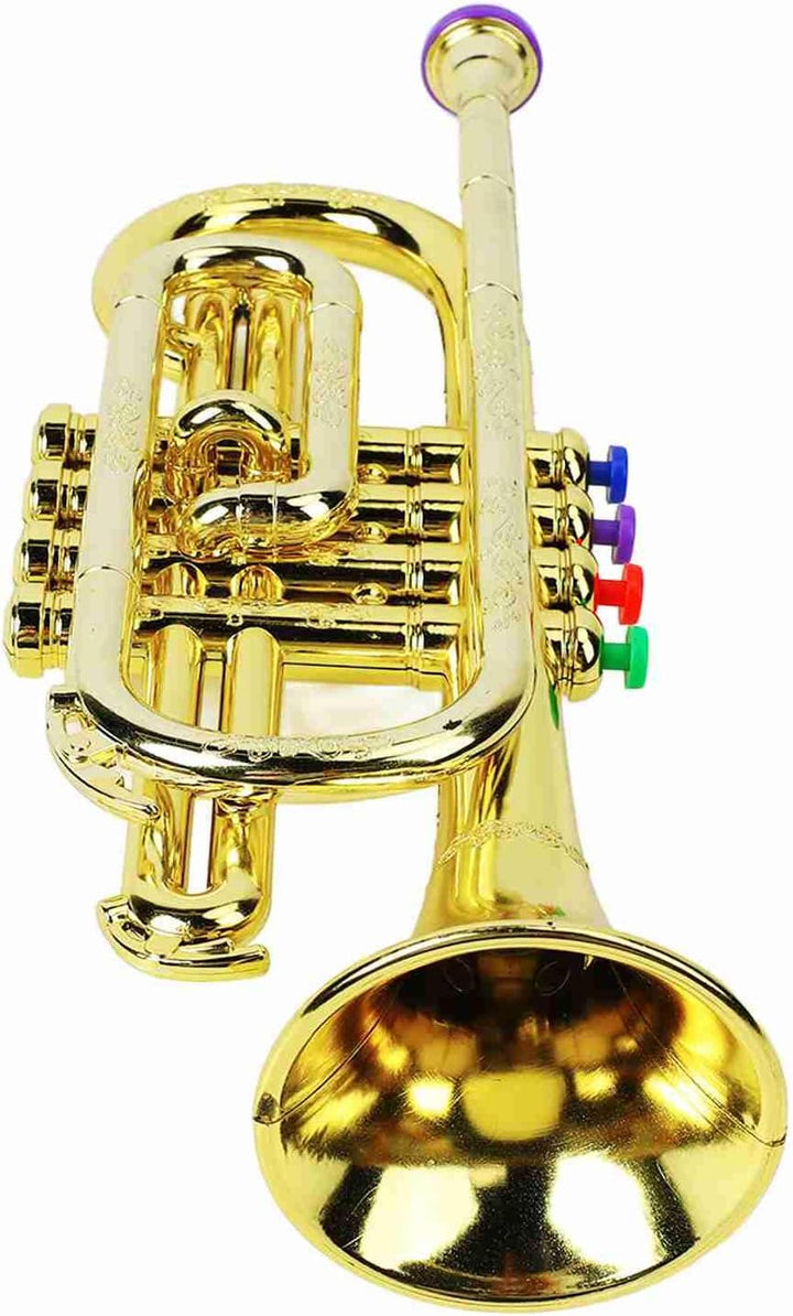 Cocoarm Trompetenspielzeug für Kinder, Pädagogisches Musikinstrument mit 4 Farbigen Tasten, Goldene