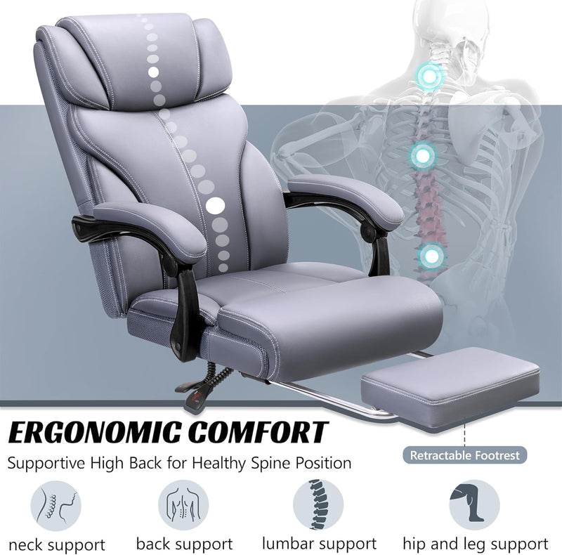 FelixKing Bürostuhl, Chefsessel, Chefsessel aus Leder, Ergonomischer hoher Bürostuhl, Bequemer drehb