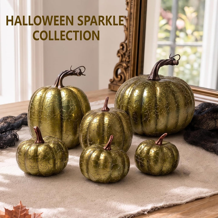6 Stück Kürbis Deko Herbst,Künstlicher Kürbisse für Halloween Gold, Gold