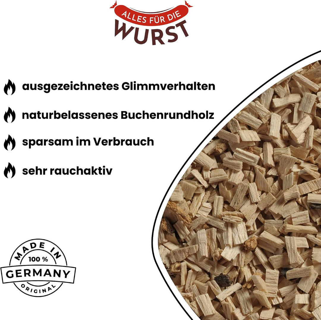 Alles für die Wurst - Räuchermehl Buche, naturbelassenes Buchenrundholz, verschiedene Körnungen erhä