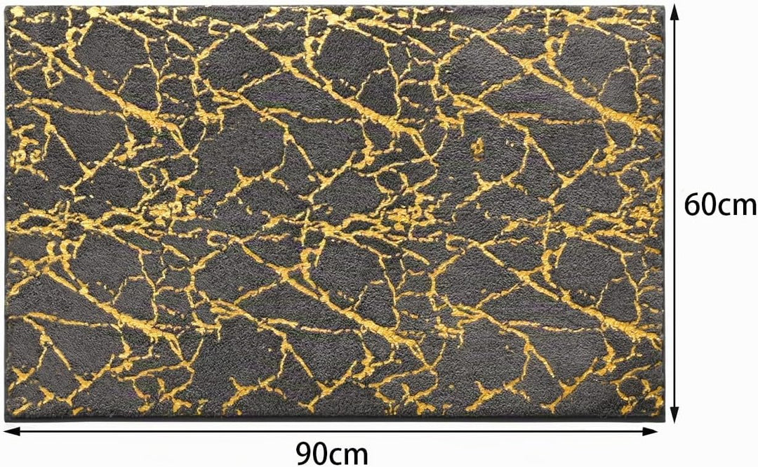 QJHOMO Badematte rutschfest waschbar Badvorleger, grau Badezimmerteppich, Gold dekorativer Teppich L