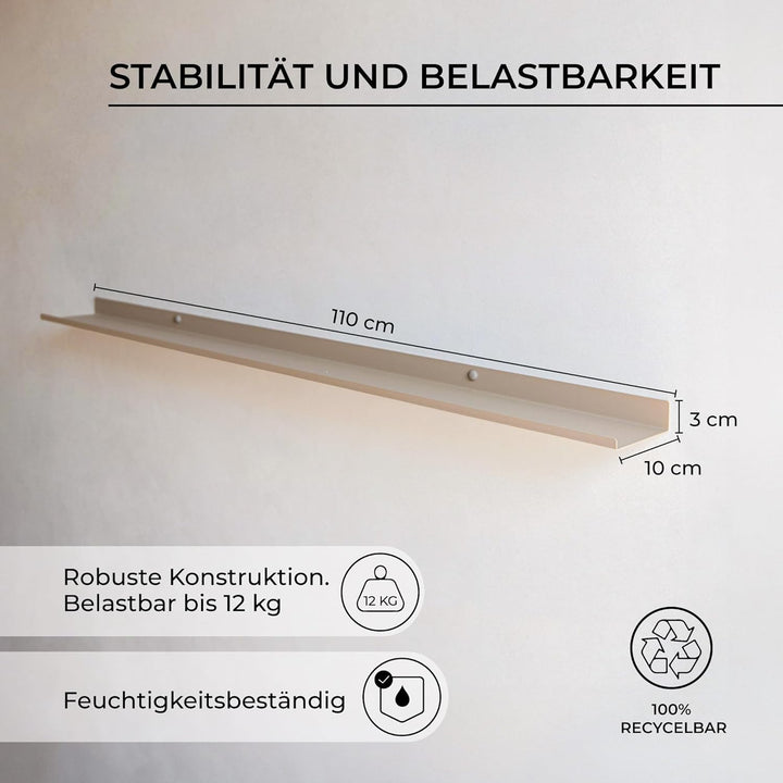 MILUKA Bilderleiste Metall Sandbeige 110 cm 2er Set – Schmales, langes Wandregal 110 x 10 cm – Bilde