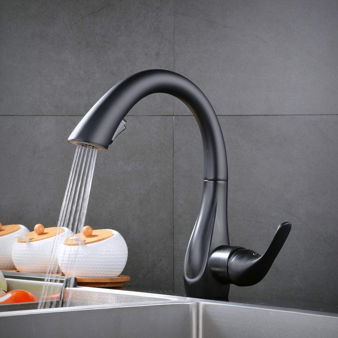 Küchenarmatur, Schwarz Wasserhahn Küche mit Herausziehbarer Dual-Spülbrause Brause, Kaltes und Heiss