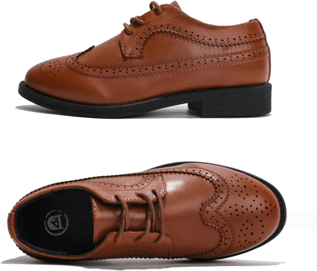 PPXID Jungen Schnürhalbschuhe Schule Oxfords Uniform Hochzeit Anzugschuhe 27 EU Braun B, 27 EU Braun