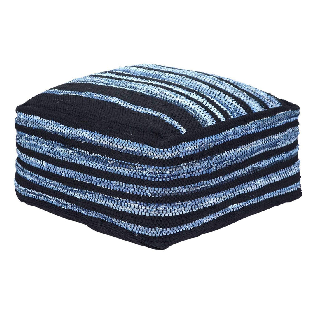 Homescapes handgewobener Sitzpouf - Sitzkissen in Blau, Streifen Flicken, Jeans/Jeans und Leder, Tex