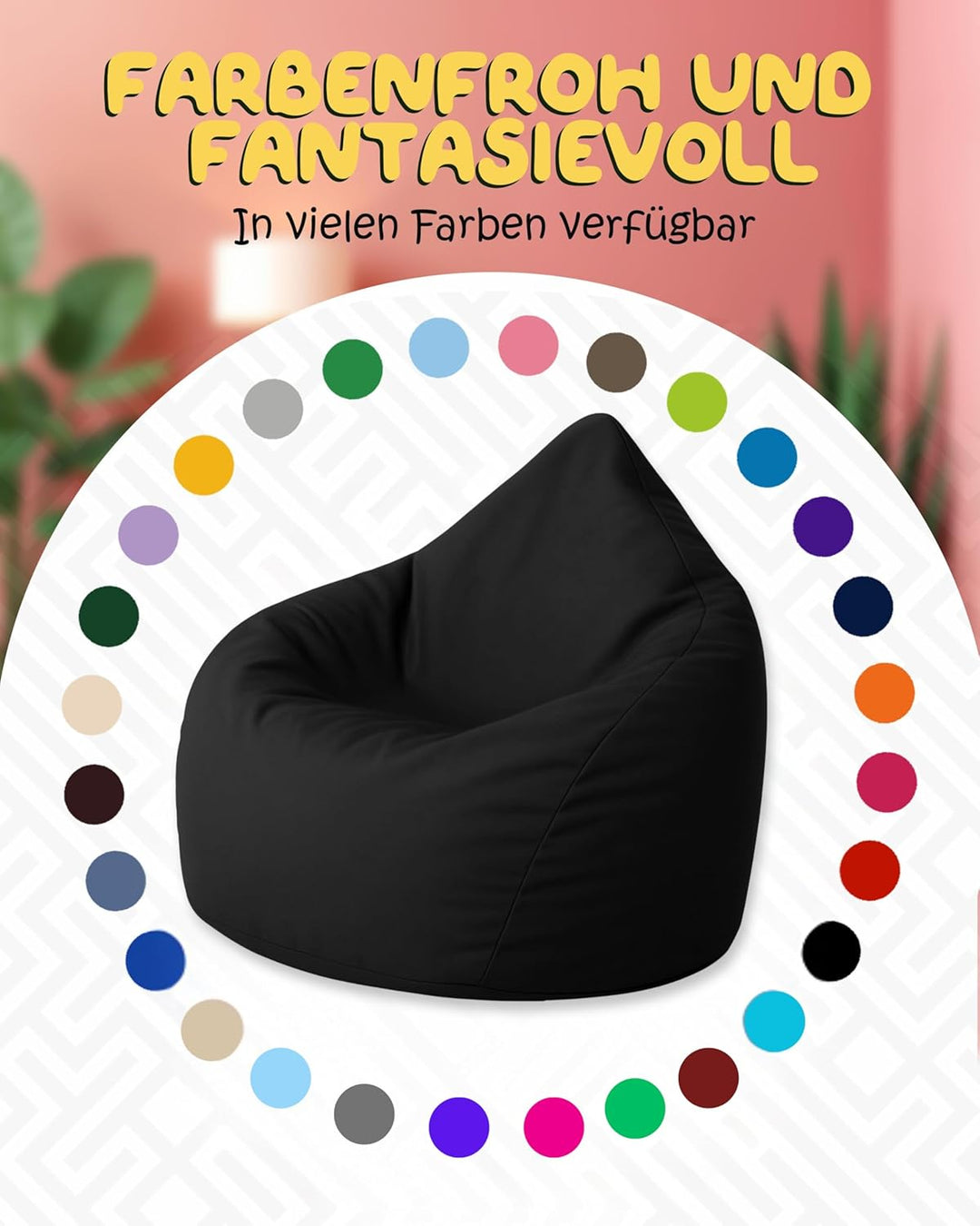 PATCH HOME Patchhome Sitzsack Tropfenform mit Reissverschluss Nachfüllbar - für In & Outdoor - mit S