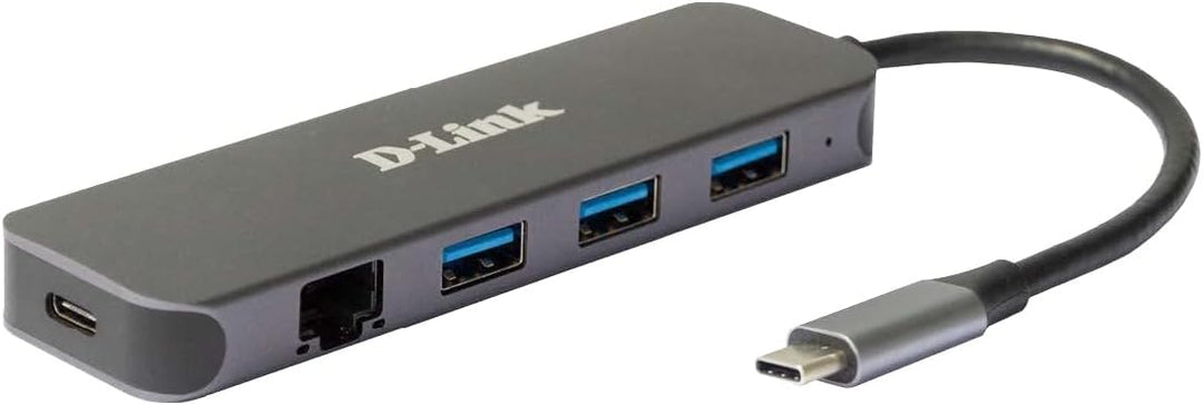 D-Link DUB-2334 5-in-1 USB-C Hub mit Power Delivery (PD 60W, Gigabit Ethernet, 3 USB 3.0 Ports, for