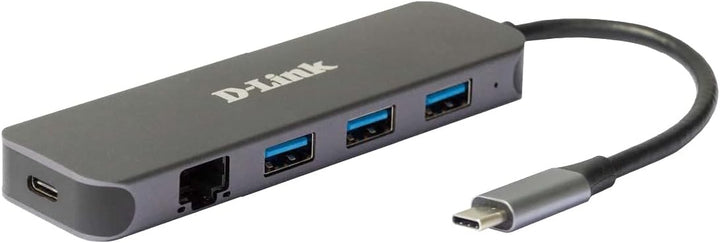 D-Link DUB-2334 5-in-1 USB-C Hub mit Power Delivery (PD 60W, Gigabit Ethernet, 3 USB 3.0 Ports, for